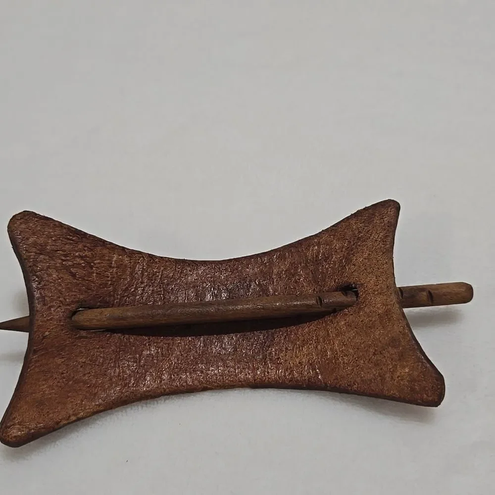 Leather Hair Barrette with Turquoise Stones